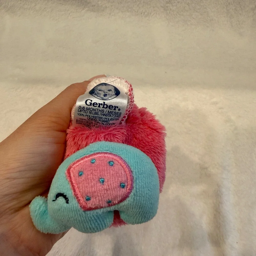 Gerber Baby Girls Pink Plush Elephant Booties Slippers Size 0-6 Months Soft Sole